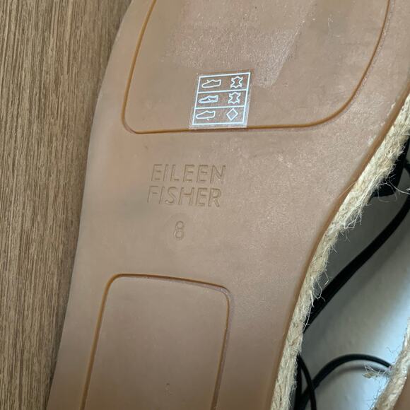 Eileen Fisher Flats Lace Leather Espadrille Closed Toe Strappy Black 8 US Jute - Picture 12 of 12